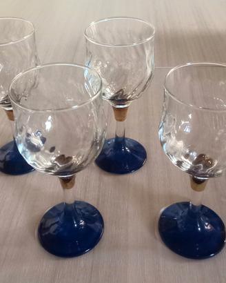 4 Calici Vintage Vetro e Blu Cobalto Dettagli Oro