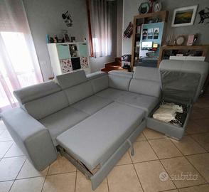 Divano letto angolare con pouf contenitore destro