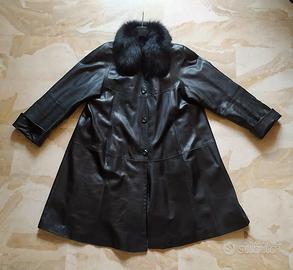 Cappotto pelle con collo pelliccia tg 46