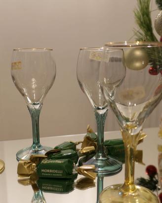 6 Calici + 6 flute cristal 3A vintage filo oro