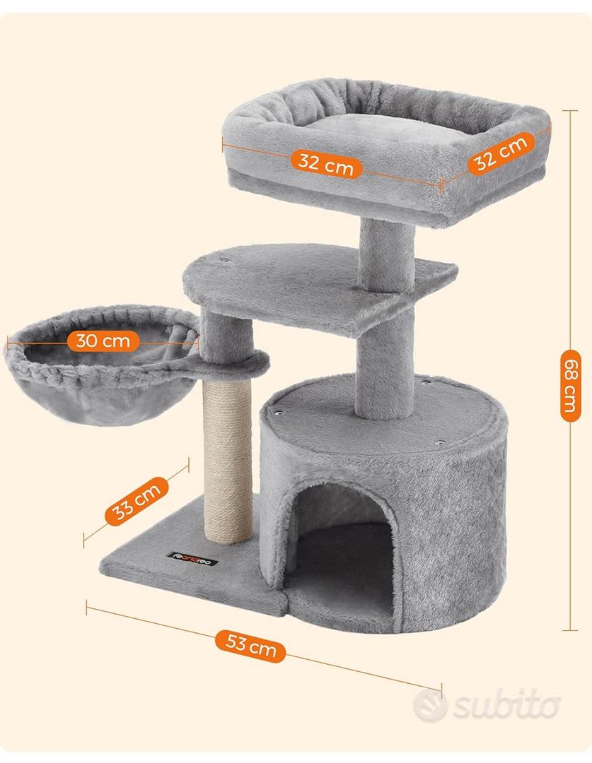 Albero Per Gatti FEANDREA 84cm | Casetta, Tiragraffi E Cuscino | Grigio Chiaro - Foto 6