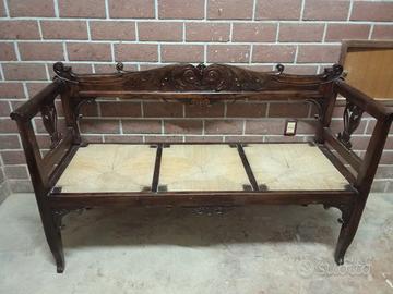 Panca Antica Ottocento in Noce con Seduta in Pagli