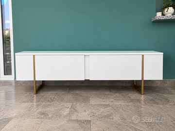 Mobile TV moderno bianco con gambe color ottone