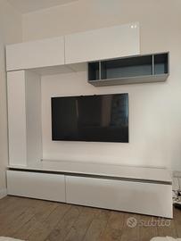 Parete attrezzata TV su misura bianco lucido – des