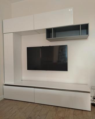 Parete attrezzata TV su misura bianco lucido – des