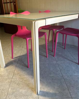 Tavolo Cristallo Bianco + 4 Sedie Cattelan Italia