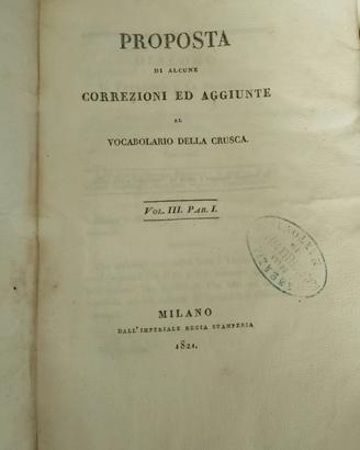 2 volumi correzione. vocabolario della Crusca 1821