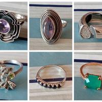 6 Anelli Argento 925, Ametista, Zaffiri, Onice