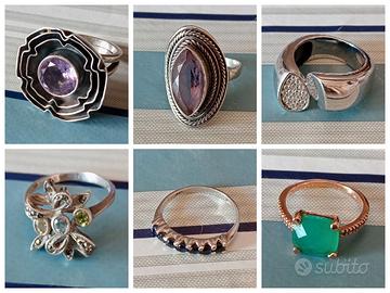 6 Anelli Argento 925, Ametista, Zaffiri, Onice