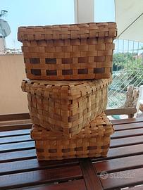 3 Cesti vintage in legno intrecciato