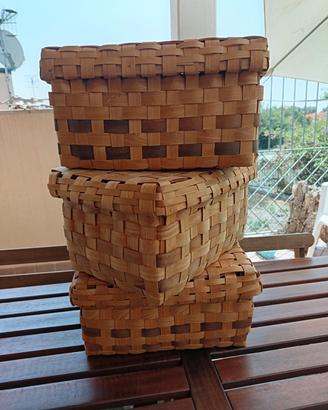 3 Cesti vintage in legno intrecciato
