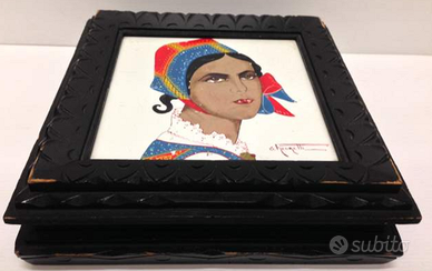 SCATOLA SARDA IN LEGNO E CERAMICA