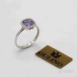 Anello oro bianco18kt quarzo viola e zirconi A.118