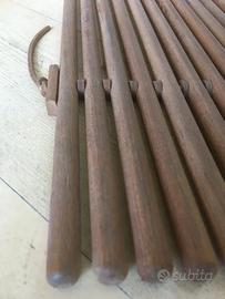 Tappeto legno liste tonde di teak e legacci cuoio