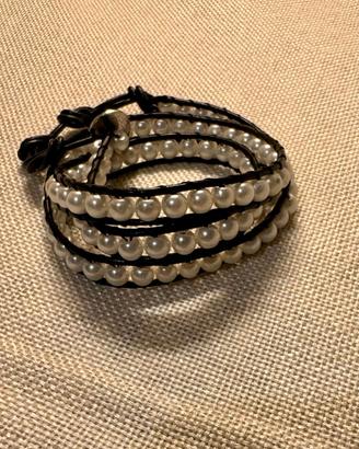 Bracciale etnico perle e cuoio