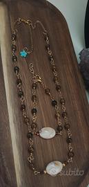 parure collana+bracciale agata marrone e pietra 
