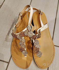 Infradito donna elegante cuoio con brillanti TG 37