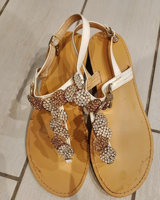 Infradito donna elegante cuoio con brillanti TG 37