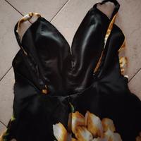 vestito estivo ampio, nero a fiori, tg M