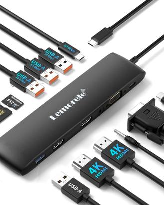 Docking Station USB-C Lemorele 12in1-3 Monitor 4K