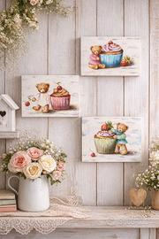 Tris quadretti Orsetti e Cupcake 