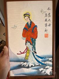 Quadro vintage Guanyin arte cinese su seta