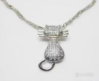 Ciondolo Gattino in Argento 925 e Zirconi
