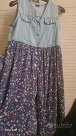 Vestitino smanicato Jeans e cotone goffrato