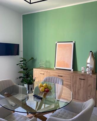 Tavolo tondo vetro con piede in rovere