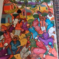 Quadro Naif Mercato di Haiti olio su tela