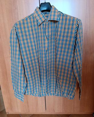 Camicia manica lunga quadretti arancione azzurro