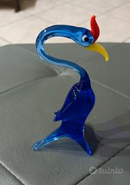 Statuina uccello Gru blu in vetro di Murano
