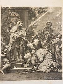 Antica incisione del '700 ADORAZIONE DEI RE MAGI