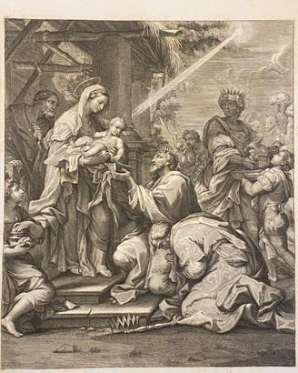 Antica incisione del '700 ADORAZIONE DEI RE MAGI