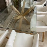 Tavolo vetro con gambe incrociate rovere