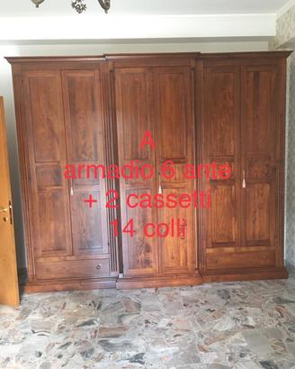 Armadio classico in legno 6 ante + 2 cassetti