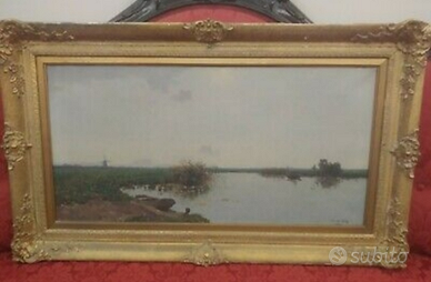 Quadro antico olio su tela cm. 80x40 cornice