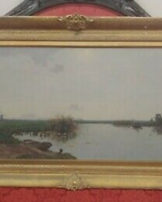 Quadro antico olio su tela cm. 80x40 cornice