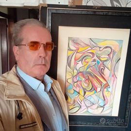 Quadro moderno acquerello su carta con cornice