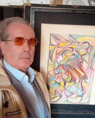 Quadro moderno acquerello su carta con cornice