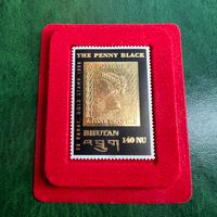 Francobollo Penny Black Buthan Oro 22k