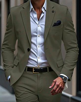 vestito uomo elegante verde militare