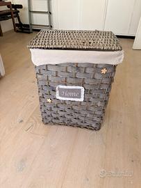Cestino vimini grigio portapanni