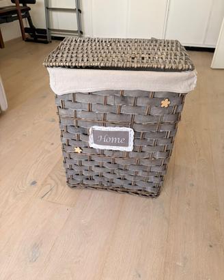 Cestino vimini grigio portapanni