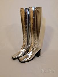 stivale pelle argento Jil Sander 