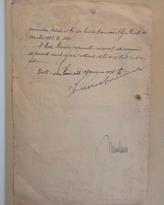 Documento autografo Mussolini e Vittorio Emanuele 