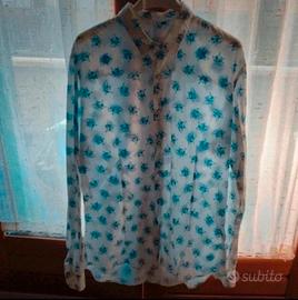 camicia Neil Katter bianca fantasia con squali  