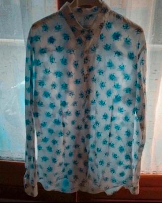 camicia Neil Katter bianca fantasia con squali  