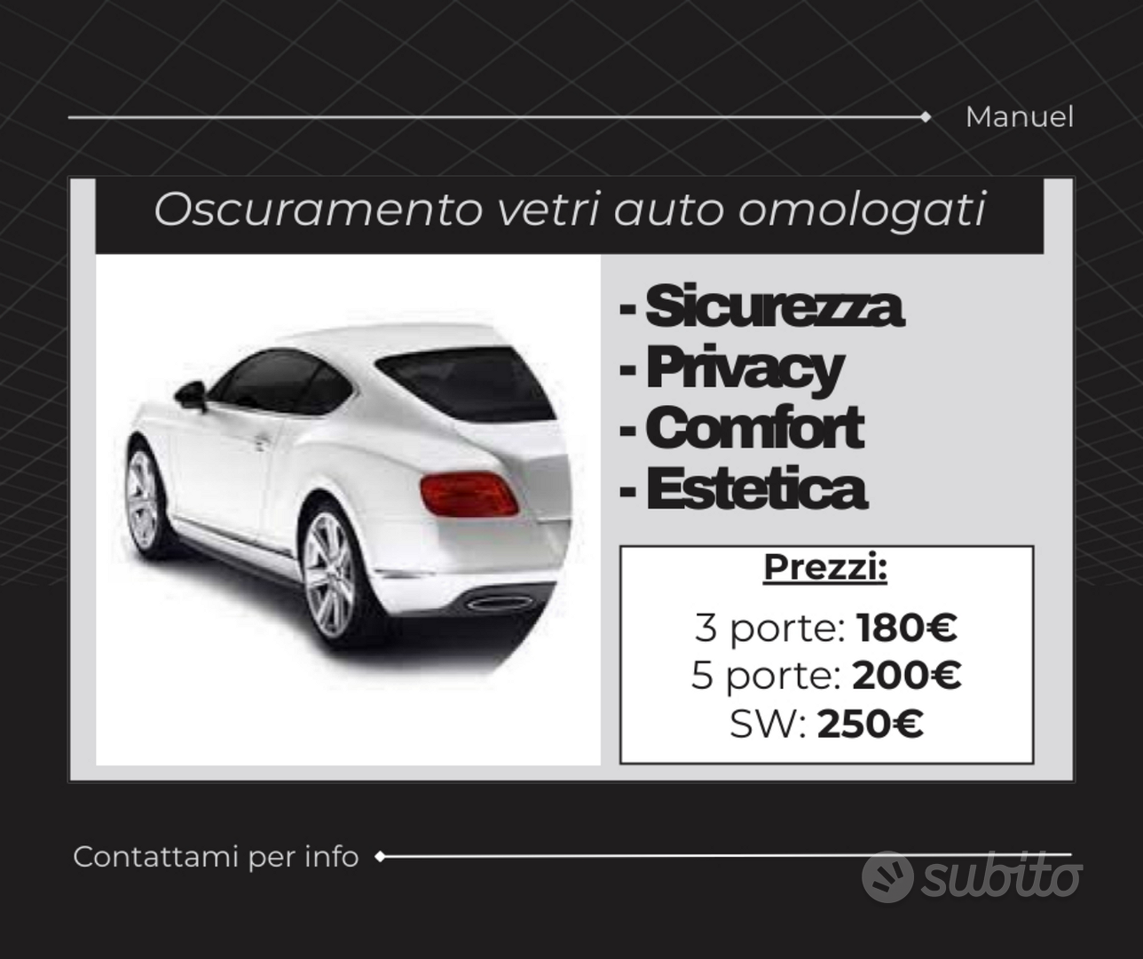 Oscuramento vetri auto omologati - Servizi In vendita a Pescara
