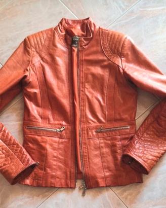 Giubbino donna in pelle color arancio taglia S.